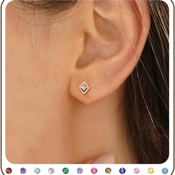 Numeranoble Jewelry Jewelry - Elegant April Birthstone Gold Cubic Zirconia Stud Earrings with Unique Birthston
